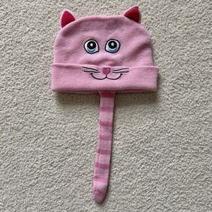 Western Chief Kids Pink Knit Winter Beanie Cap Hat Embroidered Cat Face & Tail